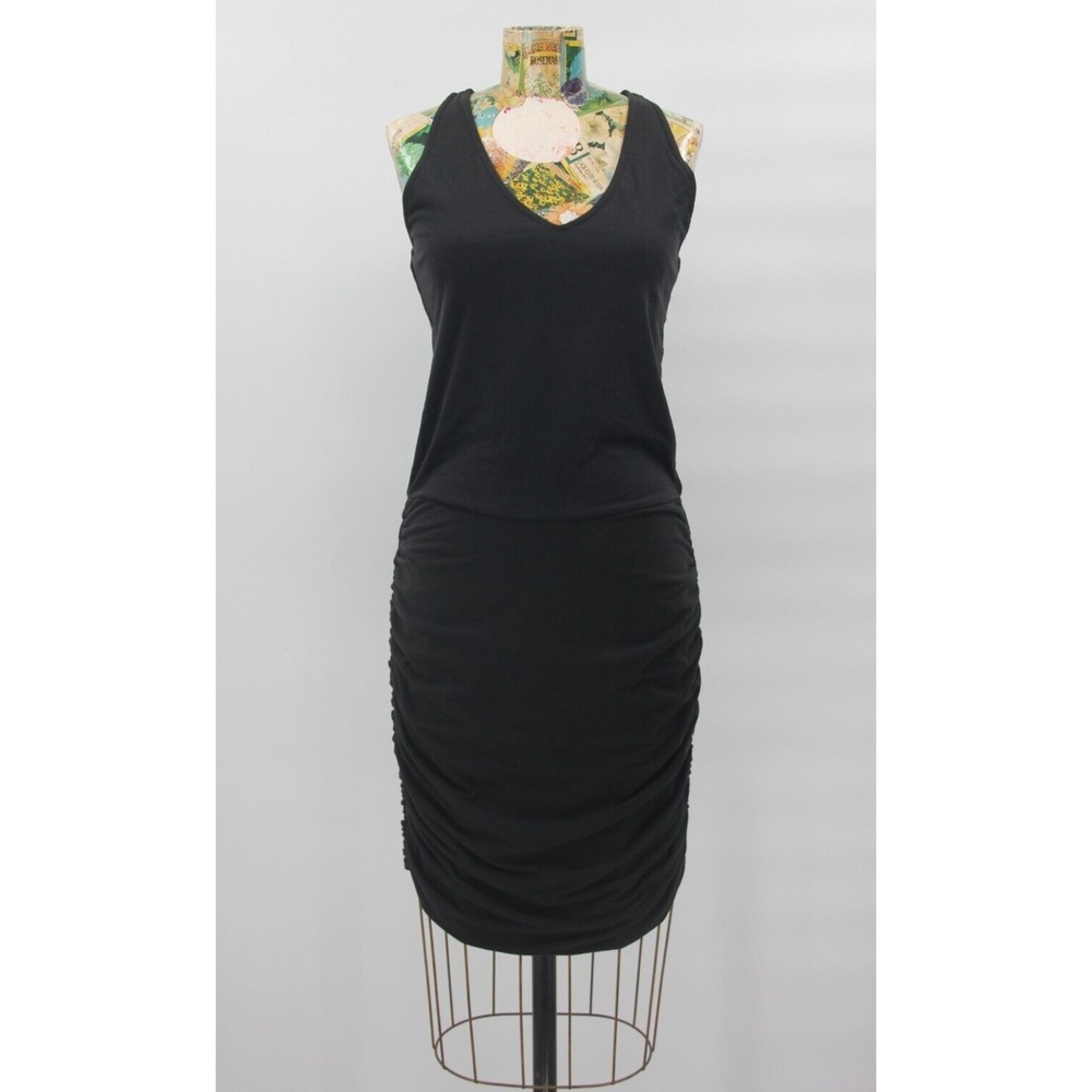 Calia by Carrie Underwood Women's Black V Neck Ruched Sheath Dress Sz M #1481